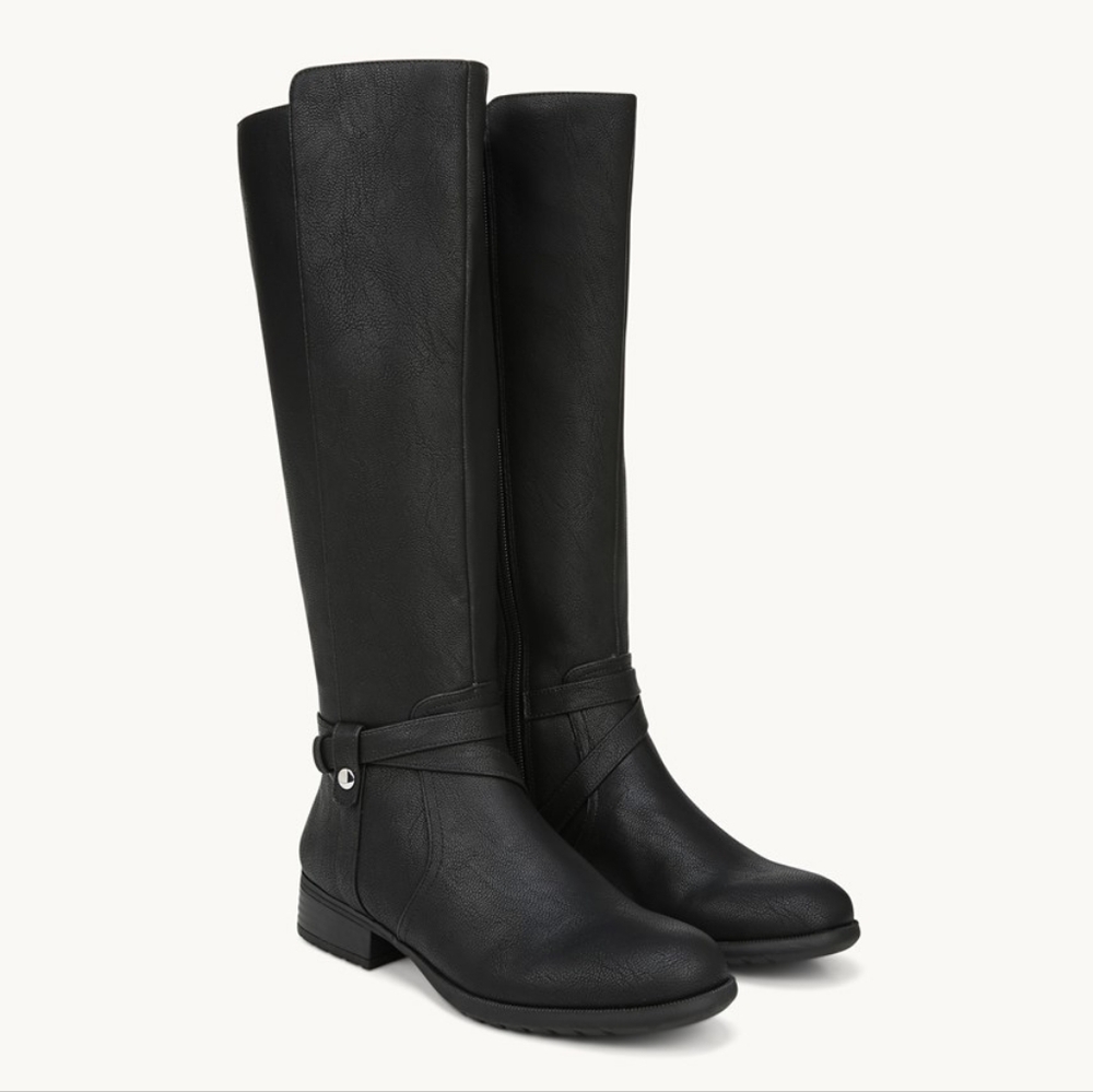 LifeStride Womens Xtrovert Black Faux Leather Riding Boots New - Sz 10 Wide Calf